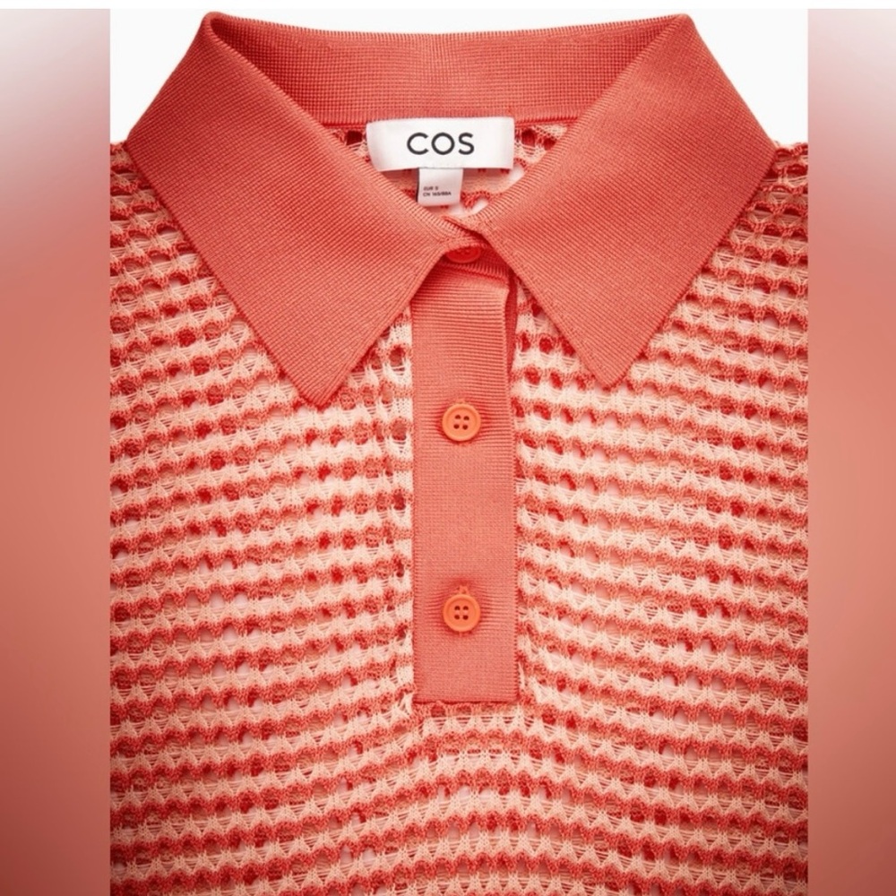 COS Orange Crochet Knit Pullover Collared Top Size S - Picture 7 of 8